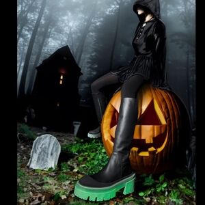 Free People GLOW in the dark black leather boots.  Like new!